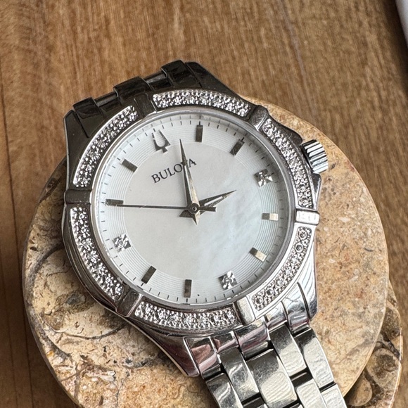Bulova Women's Silver Watch with Natural Diamond Bevel - Picture 8 of 8